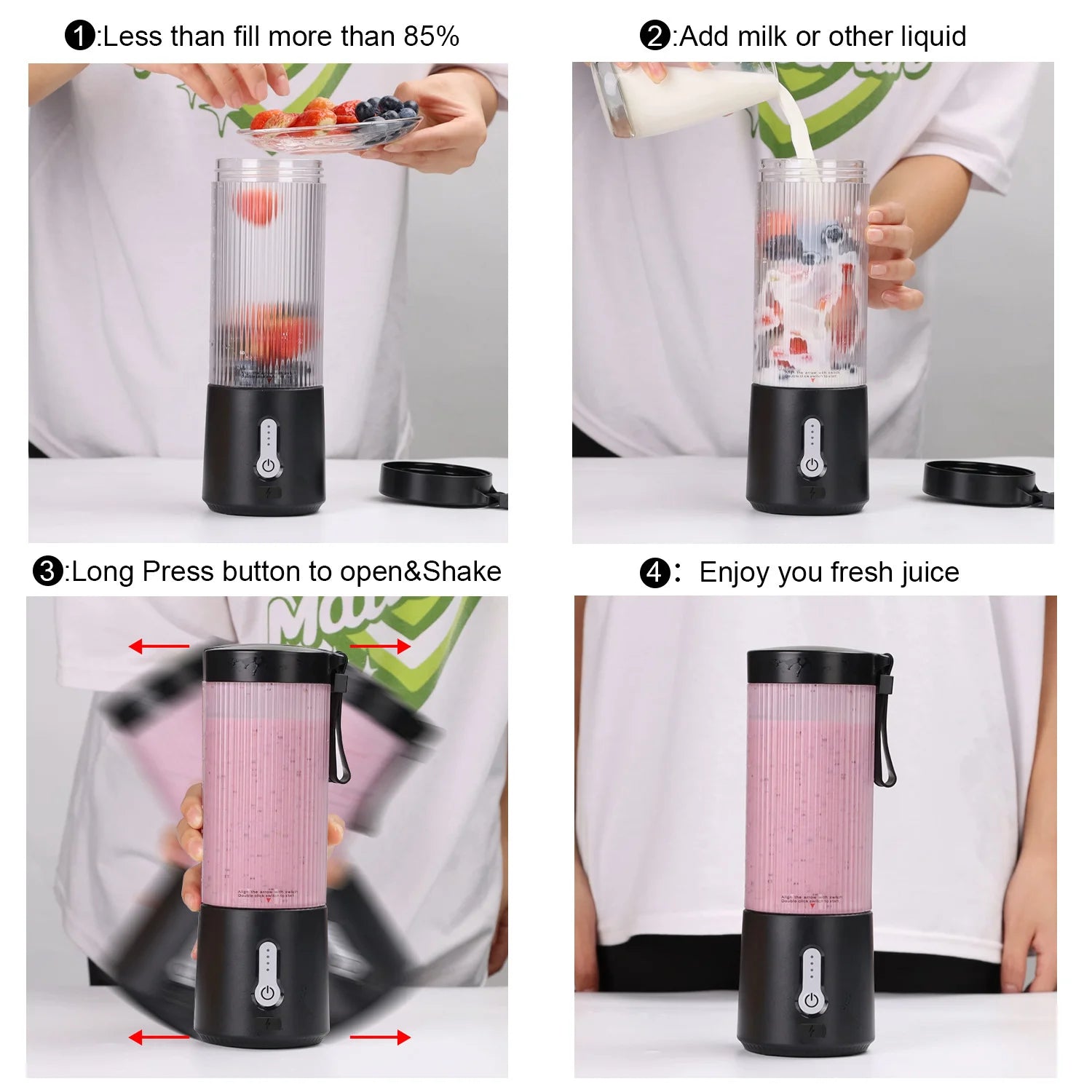 450ML Portable Electric Blender USB Rechargeable Cordless Juicer High Powerful Juicer Cup for Smoothie Milkshake Juice Food